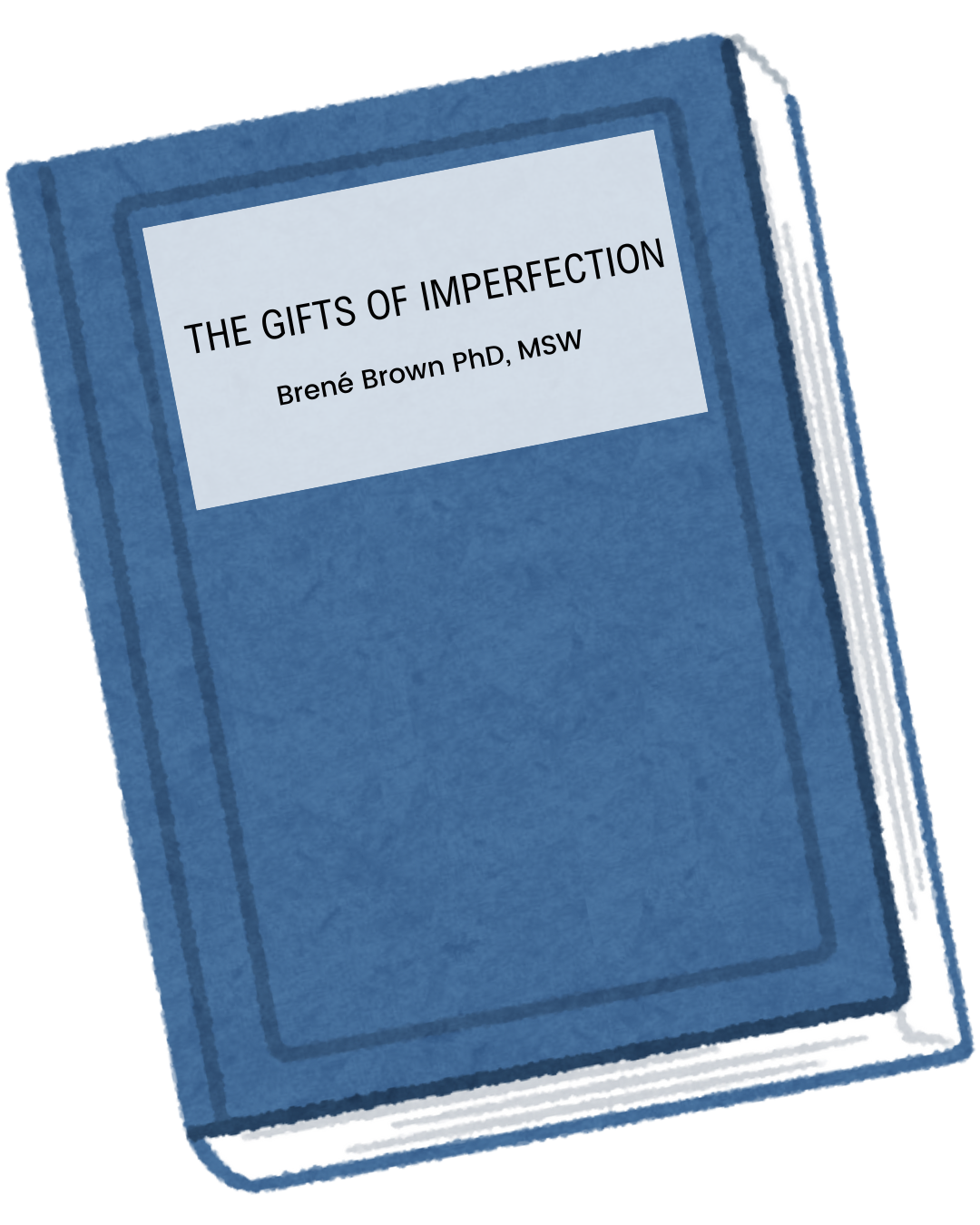 An illustration of a book with the title The Gifts of Imperfection and author Brene Brown inscribed on it